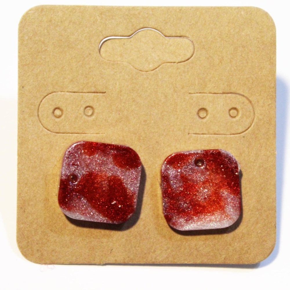 Red and White Square Earrings
